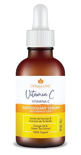 Dermaline Suero de vitamina C para rostro con ácido hialurónico y aceite de jojoba, hidratante, iluminador y control de la edad de hidratación