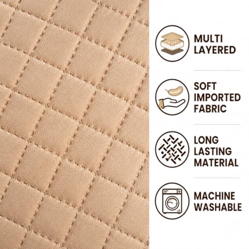 Image of KIB 200 TC Beige Velvet Usey Quilting Bedsheet Runner Set