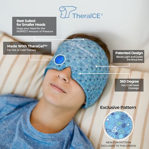 Image of TheraICE Migraine Relief Cap, Soothing Headache Hat Ice Pack Mask (Junior Blue, X-Small) (Pack of 2)