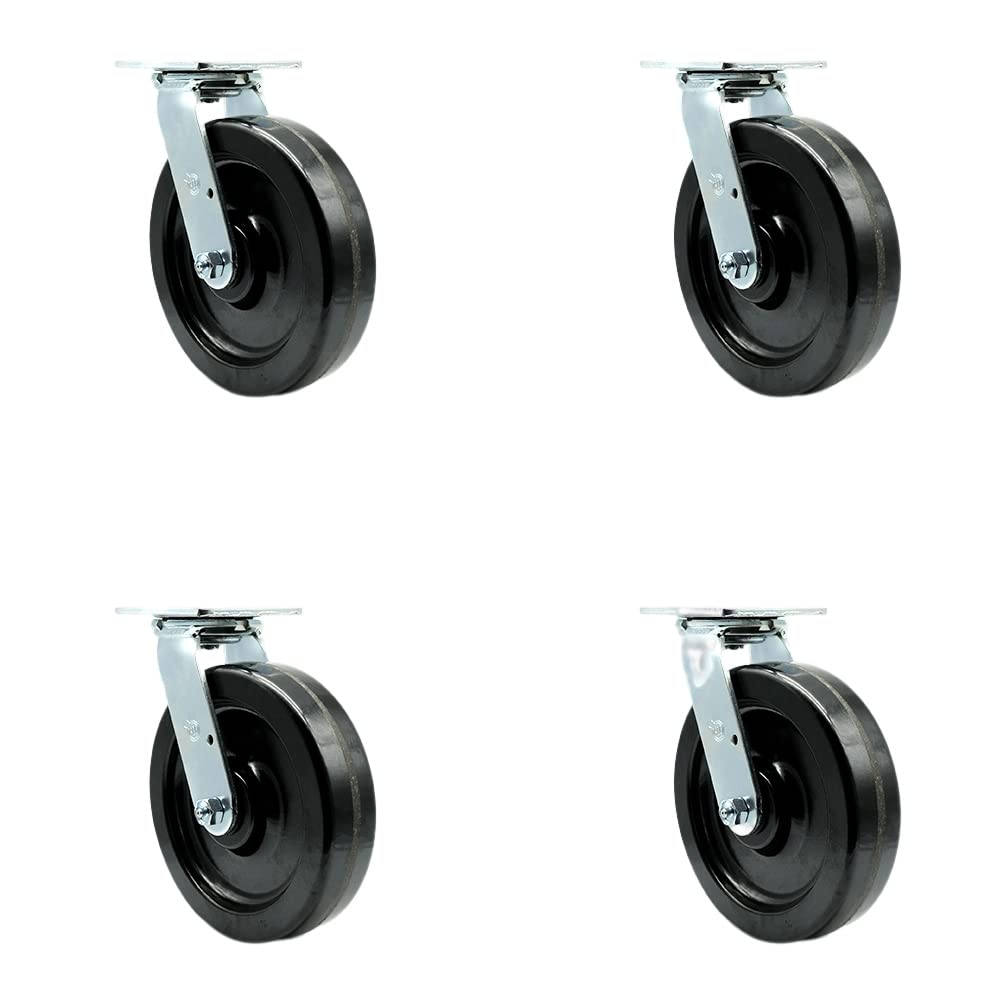 Phenolic Swivel Top Plate Casters Set of 4 Heavy Duty with 8 Inch Wheels - Includes 4 Swivel – 5,000 lbs. Total Capacity - Service Caster Brand