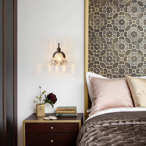 Image of EDISLIVE Vintage Vanity Light for Bathroom ORB 1-Light Bath Wall Light Fixture with Clear Flower Glass Shades 6.7 inch E12 Antique Wall Sconce for Bedroom Hallway Living Room Vanity Mirror