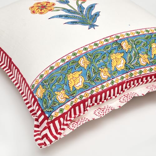 Image of BLOCKS OF INDIA Hand Block Printed Cotton Cushion Cover (16 x 16 inches) (Cushion 8)
