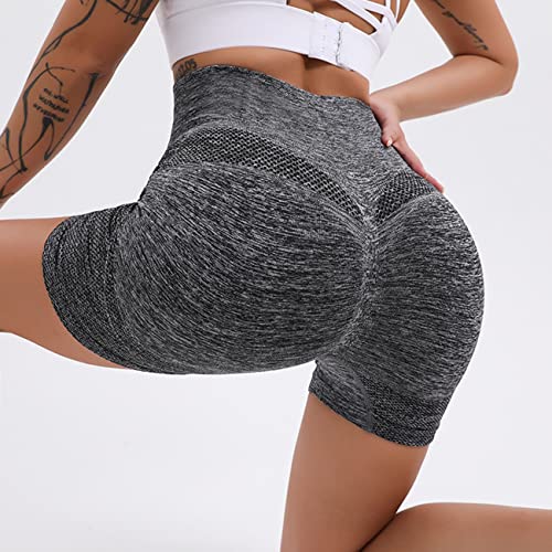 KONFEN Women Gym Shorts Seamless, High Waist Workout Shorts Butt Lifting Shorts, Ladies Yoga Running Cycling Scrunch Booty Shorts for Sport, Black/Grey, S/M/L - Image 4
