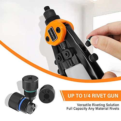 FOREVTL Rivet Gun - 1/4 Pop Rivet Gun Kit with 210 Pop Rivets (3/32", 1/8", 5/32", 3/16", 1/4'') Full Metal 13" Large Heavy Duty Manual Hand Riveter Tool for Metal, Gutter & Automotive - Image 3