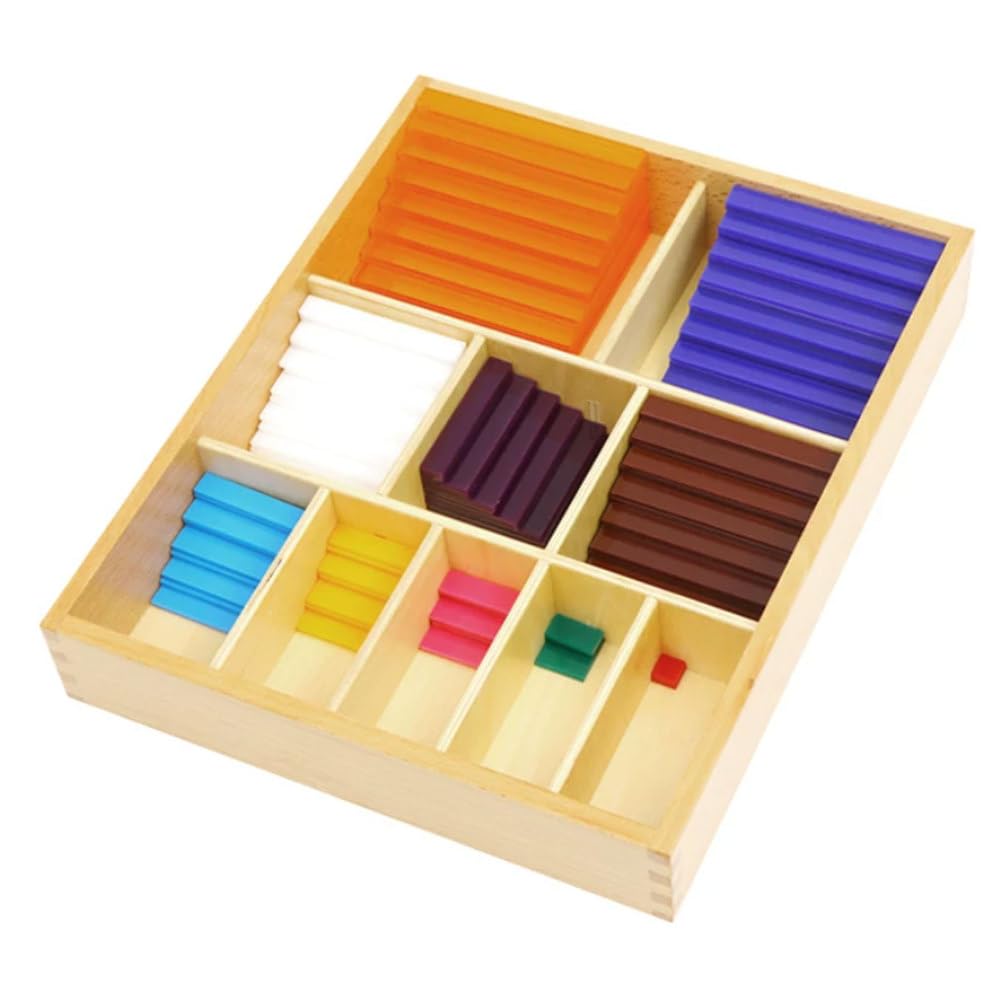 Montessori Dezimalquadrat-Board Mathematik Lernhilfe | Farbcodierte Dezimalstellen-Zählstäbe mit Holz-Aufbewahrungsbox