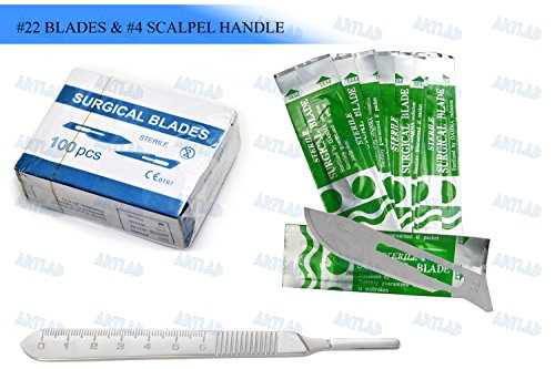 100 Scalpel Blades #22 Pack + Scalpel Handle #4 Suitable for DERMAPLANING (CYNAMED)