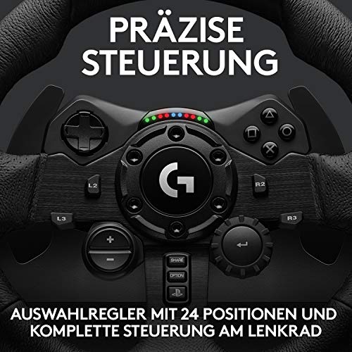 Logitech G923 TRUEFORCE Gaming Rennlenkrad mit Pedalen, Kraftrückkopplung bis 1000 Hz, reaktionsschnelles Fahren, Doppelkupplungssystem, Echtleder Lenkrad, für PS5, PS4, PC, Mac - Schwarz, USB – Bild 7