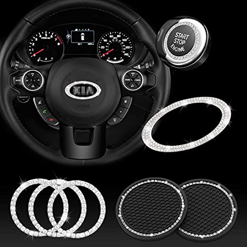 JINGSEN Bling Bling Car Steering Wheel Diamond Crystal Decal Decoration Cover Sticker Fit for KIA,DIY Bling Car Steering Wheel Emblem Accessories for KIA,with 2 Pack Silicone Car Coaster
