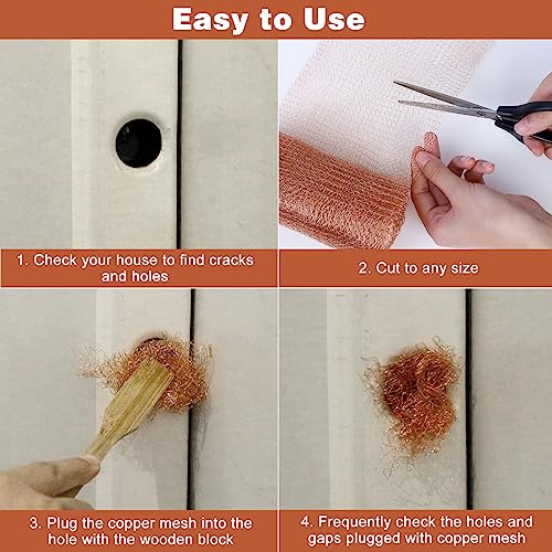 Copper Mesh Roll for Mice Rat Repellent, Sturdy 5" X 50' Copper Wool Mouse Trap for Bat Snail Bird Control with Packing Tool
