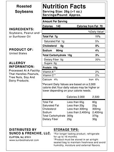 Sunbest Natural Soybeans, Whole, Roasted, Salted, Non-GMO, Vegan, Kosher, 3 Lbs.