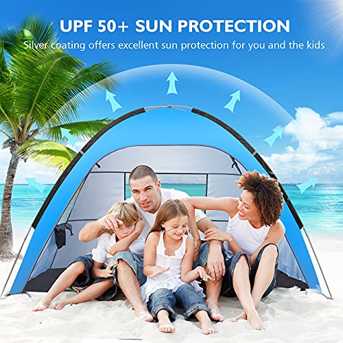 Image of AKASO Beach Tent, Outdoor Sun Shelter UPF 50+ Sun Shade Canopy Cabana Beach Umbrella Lightweight and Easy to Carry Fit 3-4 Person