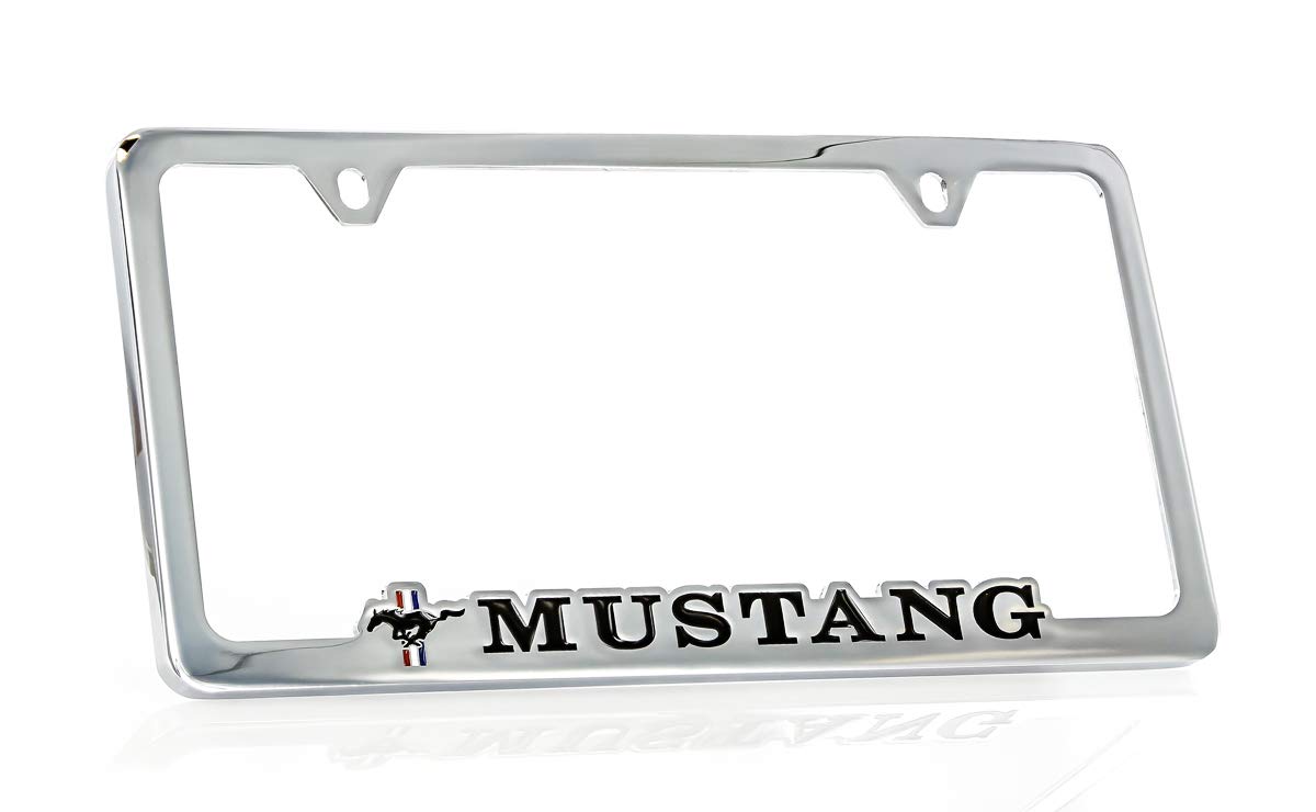 Show Off Your Mustang Pride – Ford Mustang Chrome Contoured License Plate Frame with Engraved Bottom