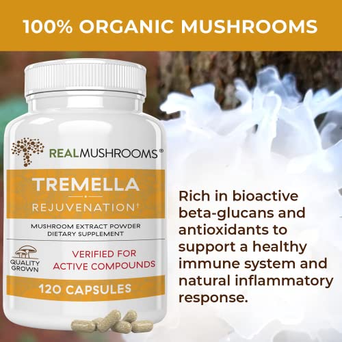 Real Mushrooms Tremella Mushroom Extract (120 ct) Mushroom Blend for Immune Support, Brain, and Skin - Vegan, Non-GMO, Organic Mushroom Supplements for Humans - Immune Support Supplement - Image 2