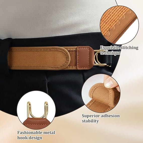 Image of NHCDFA 2PCS No Buckle Belt for Men, Buckle Free Belt with Adjustable Design for Daily Wear, Brown Letter Pattern Belt Extension Set of Two, Comfortable and Easy to Use Waistband