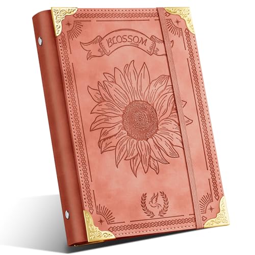 Ovesmusl Sunflower PU Leather A5 Binder 6 Ring Refillable Journal Cover No Inserts A5 Planner Binder...