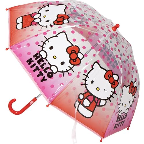 Paraguas Manual Poe Burbuja Hello Kitty – Paraguas Infantil con Diseño de Cúpula Transparente, Fuerte y Seguro, con Ilustraciones de Hello Kitty para Niñas que Quieren Protegerse con Estilo