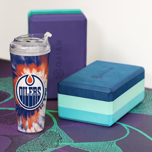 Image of Rico Industries NHL Hockey Team Color Tie Dye 24oz Metallic Acrylic Tumbler with Hinged Lid, Officially Licensed Double Wall Tumbler with Straw