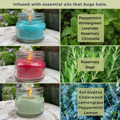 Mosquito Naturals Eucalyptus, Fresh Mint, Rosemary Sage With Essential Oils - Made In Usa - (Set Of 3) For Patio, Deck, Outdoor Or Indoor Use – All Natural, Soy Base Candles, 3 Oz Jars With Lids #TOP2
