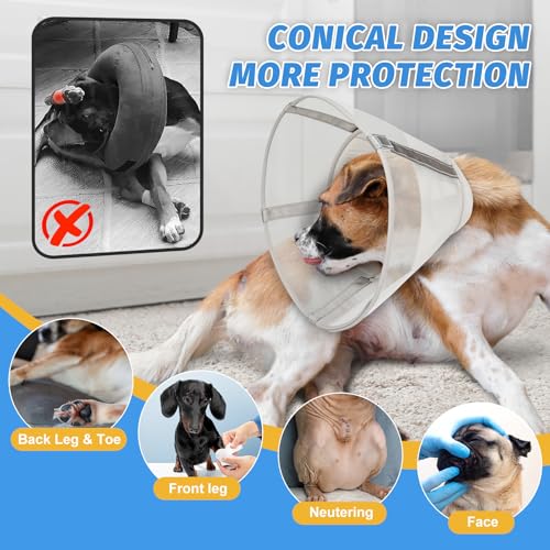 Image of Dog Cone Collar to Stop Licking, Soft Mesh Recovery Collar After Surgery with Liner, Elizabeth Cone Alternative for Medium and Large Dogs, for Surgery, Spay, Neuter, Wound Care,S,Apricot
