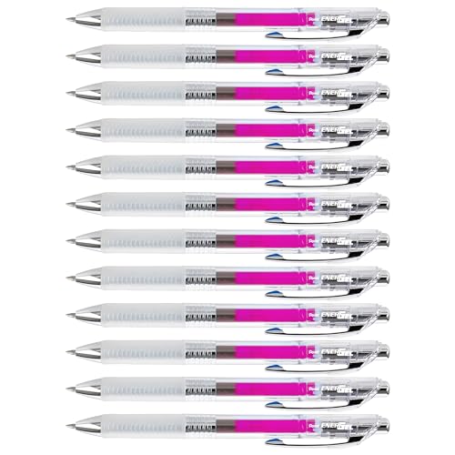Pentel EnerGel ICE Bolígrafo Gel Líquido, Punta 0.7mm, Tinta Rosa, x12