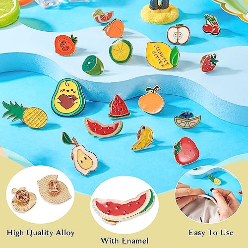 Image of 18Pcs Cute Fruit Enamel Pins Strawberry Lemon Banana Orange Watermelon Peach Apple Brooch Pins Assorted Fruits Lapel Badges Aesthetic Badges for Backpack Bags Hats Clothing Ornaments