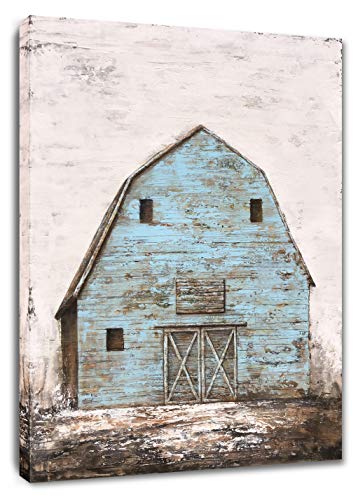 Create a Focal Point with This Hand Painted Teal and Blue Barn Artwork