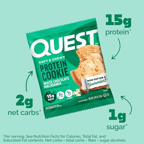 Image of Quest Nutrition White Chocolate Macadamia Protein Cookie, 15g Protein, 1g Sugar, 2g Net Carbs, Keto Friendly, High Protein, Low Carb; 12 Count