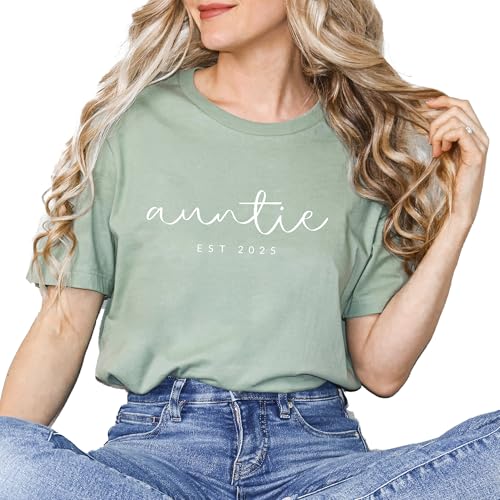 Auntie EST 2025 Custom Personalization Shirt Women Best Aunt Shirts for Baby Shower Announcement Mother's Day T-Shirt Short Sleeve Shirts Heather Mauve4
