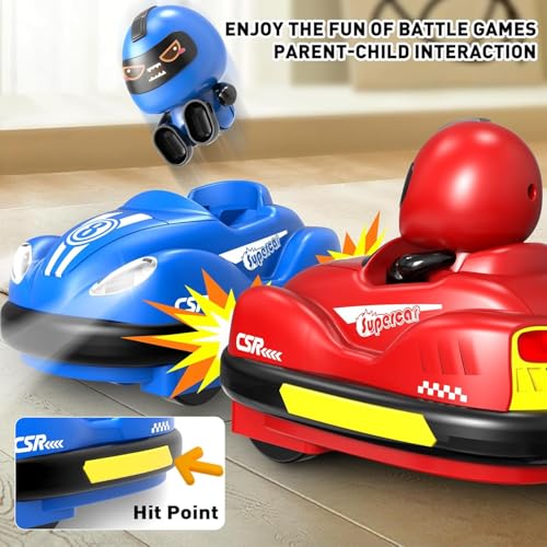 Image of Remote Control Go Kart Racing Cars Set, 2.4GHz Rechargeable RC Bumper Cars with LED Lights, Red and Blue, 2-Pack, with Ejecting Drivers, Multiplayer Battle Game for Kids, Ages 4+