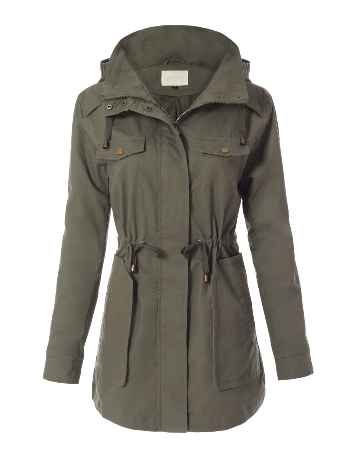 MixMatchy Womens Utility Anorak Jacket Lightweight Hooded Zip Up Safari Style Coat with Snap Buttons Chest and Hand Pockets