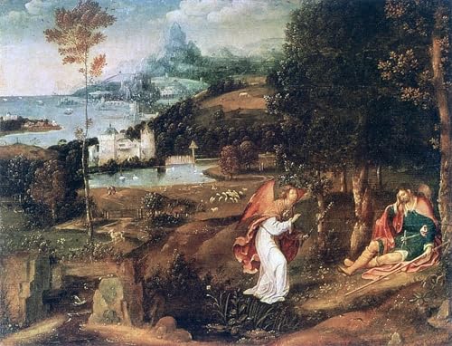 XcBAIHOUD Pinturas Famosas Lienzo con Imagen Impresion Lienzo Scena di paesaggio con San Rocco di Joachim Patinir para Regalo 60x90cm