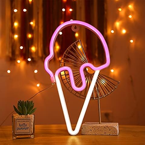 YAOZHOU Ice Cream Signs Neon Lights, Kawaii Room Decor Christmas Gift for Teen Girls Battery or USB Powered Art Decorative Night Lights Indoor for Home, Bedroom, Office,Party,Kid,Children Cover