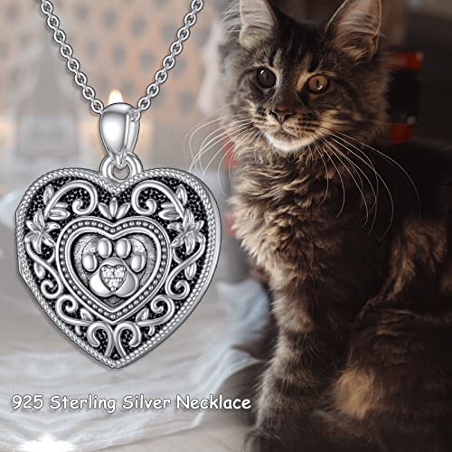 Bethza Diamond Heart Locket Necklace That Holds Pictures Paw Print Pendant Necklaces Sterling Silver Personalized Photos Lockets Jewelry Gifts For Women Dog Cat Pet Lovers(Only Locket) #TOP6