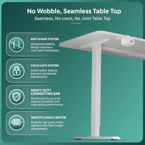 Image of Velocity Electric Height Adjustable Desk for Office Work | 80 Kg Weight Capacity | 5 Year Warranty | Sit-Stand Ergonomic Table | 3 Memory Preset (White, Table top - 100cm)