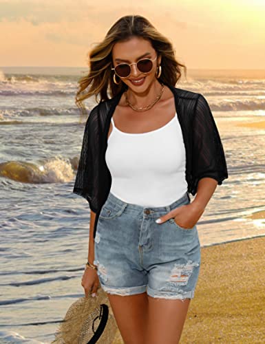 Image of iClosam Women Tie Front Chiffon Shrug Short Sleeve Cropped Sheer Bolero Shrug Cardigan