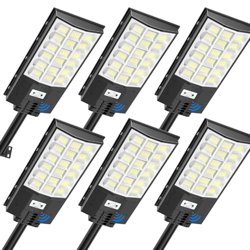 Bellanny Farolas Solares Exterior, 600W Foco Led con Sensor de Movimiento, Farola Solar Potente con Mando, Gran Angular 240°,6500K Impermeable IP65 Luz de Seguridad para Jardín,Patio Garage,Camino,6pc