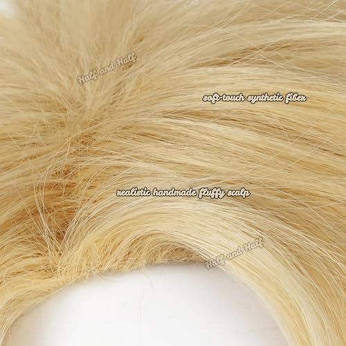 Image of Half and Half Short Blonde Anime Cosplay Wig Men's Spiky Layered Blonde Male Wigs Synthetic Hair for Men Halloween Costume Party