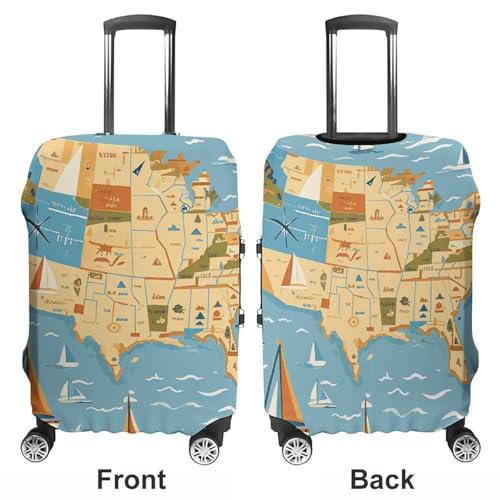 Nautical Sailboat Map Luggage Cover Elastic Suitcase Protector Case Anti-Scratch Washable Baggage Covers Protector For Traveling, Aircraft Consignment XL3