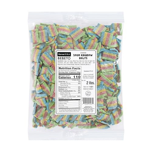 Image of Bebeto Sour Rainbow Licorice Belts Bite Size - Colorful Rainbow Sour Chewy Candy Belts for Kids & Adults | Party & Cake Decoration - 2lbs Bulk Size Candy by Kervan