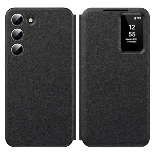for Samsung Galaxy S23 with Smart Small Screen View, S-View Wallet Phone Case, for Samsung S23 Case Smart Window Cover, Smart Flip Leather Protective Cover for Samsung S23 5G Case Black