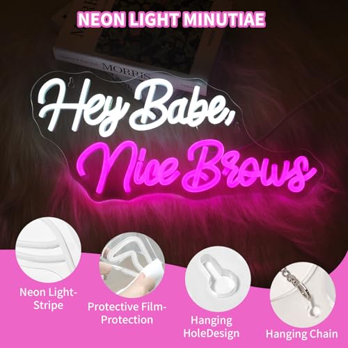 Image of Hey Babe Nice Brows Neon Sign Led Light Up Signs for Wall Decor Usb Powered Neon Light Signs Indoor Light for Room Decor Holiday Gift