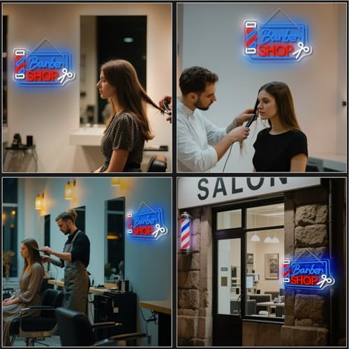 Image of Looklight Barber Shop Neon Sign Barber Pole Led Signs for Wall Decor Salon Station Neon Light Sign for Pole Hair Salon Accessories Business Store Supplies