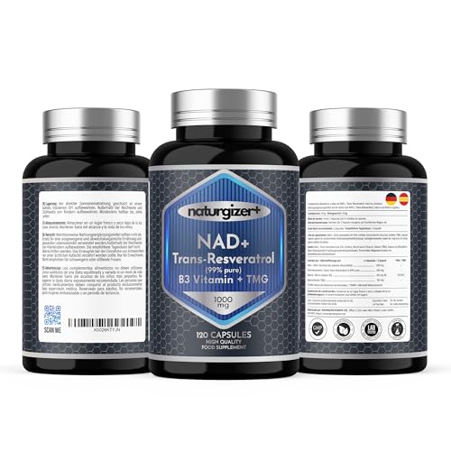 NAD, Resveratrol, Niacinamide, TMG 1000mg (120 Kapseln). Unser NAD+ oder NAD plus verbessert NMN, NMN kapseln, nadh. -Starke Anti-Aging- und Revitalisierungsformel. Naturgizer+