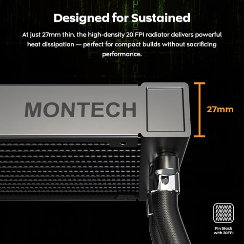 Image of MONTECH HyperFlow Digital 240 CPU Liquid Cooler, 240mm AIO with 3100RPM Pump, 2x120mm E28 ARGB Fans, Real-Time Digital Display, Intel & AMD Support (Black)