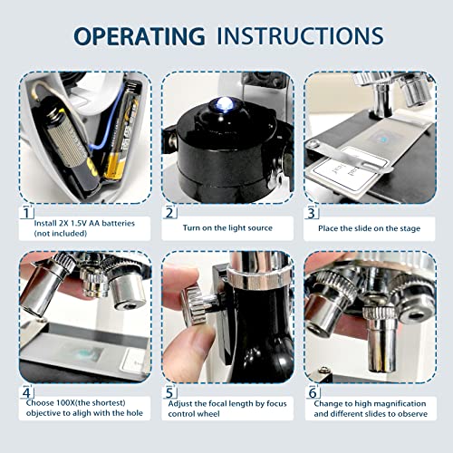 Microscope Kit For Kids100X-1200X 52-Pieces Student Beginner Microscope Stem Kit With Metal Body Microscope, Plastic Slides, Led Light And Carrying Box(Green) #TOP4