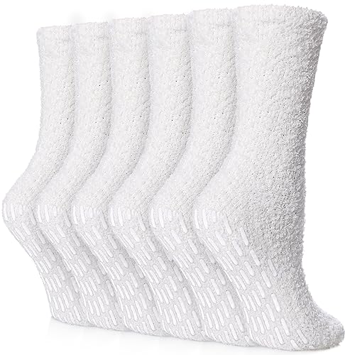 Image of FNOVCO Non Slip Socks for Women Winter Warm Cozy Fuzzy Slipper Socks Soft Fluffy Hospital Socks with Grips