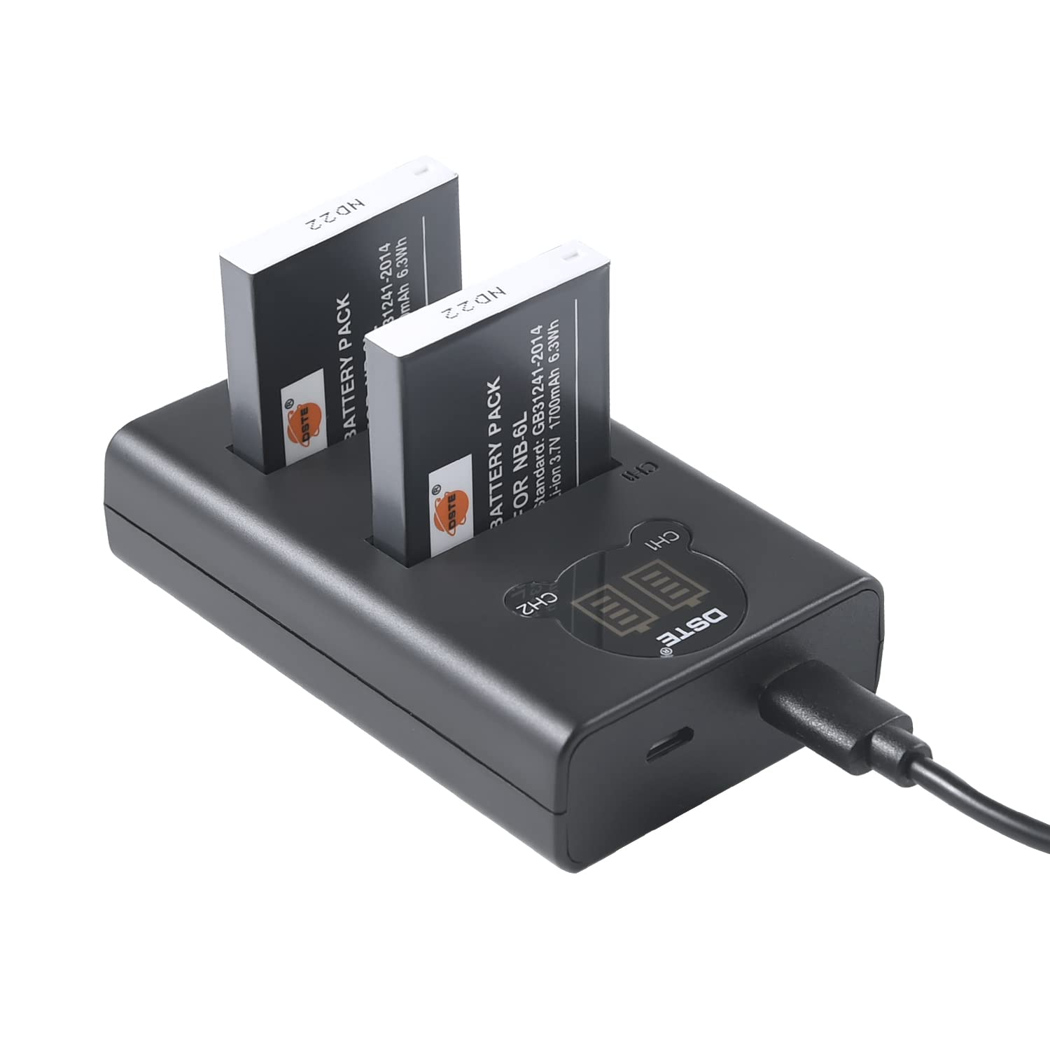 DSTE 2er-Pack Akku + Ladegerät Für Canon Kameras – NB-6L Ersatz Mit Dual LCD Display – Inkl. USB-C Kabel