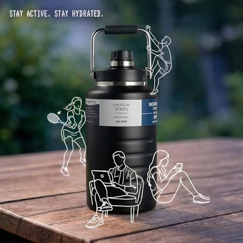 Image of Pack of 2 Insulated Water Bottle, Triple Wall Vacuum Stainless Steel Jug (Cold for 18+ Hrs), Leak Proof & Non-BPA, Water From Bottle for Hiking, Camping and Hotel (Black 2.1L+ 2L)