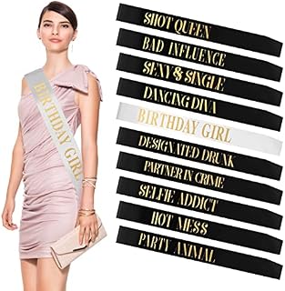 10pcs Birthday Sashes for Girls Women Birthday Satin Sash Set Birthday Gift Birthday Accessories for Birthday Parties, Decorations, Favors 2 Colors (Black, White)