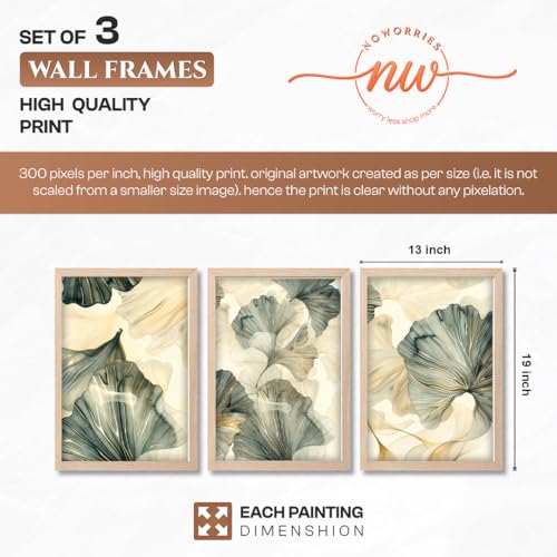 Image of NoWorries Modern Portrait Art & London Floral Wall Frames Paintings | Chelsea & Covent Garden Botanical 300 GSM Premium Prints | Stylish Home Decor for Living Room, Office & Bedroom | Synthetic Wooden Wall Art Frames (Set of-3) (NATURAL, ART-5, 13X19INCHES)